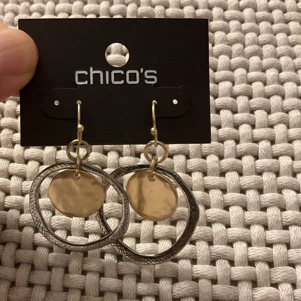 0021- New Chico's Gold and Silver Dangle Earrings